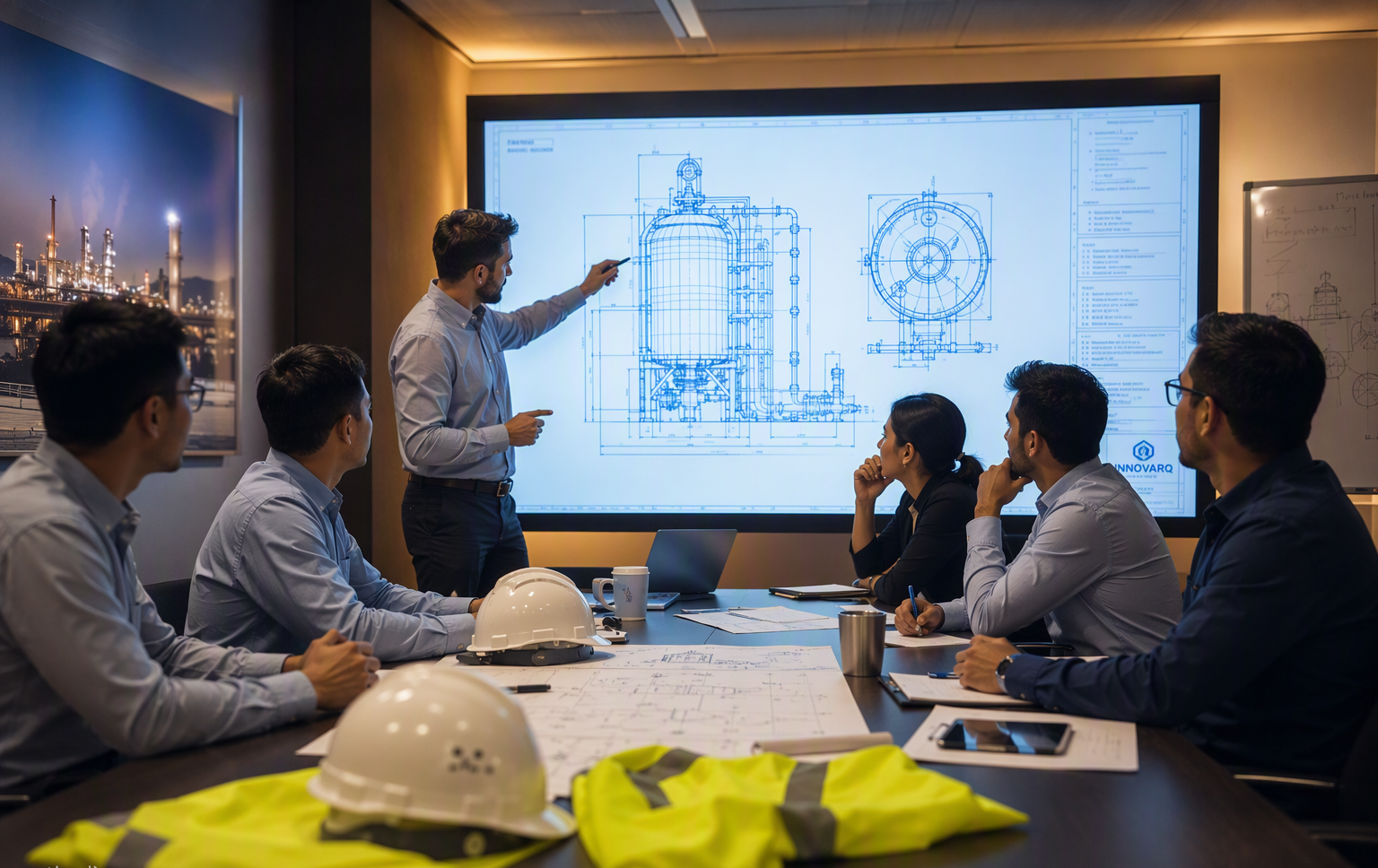 Austausch von Ingenieuren über technische Zeichnungen